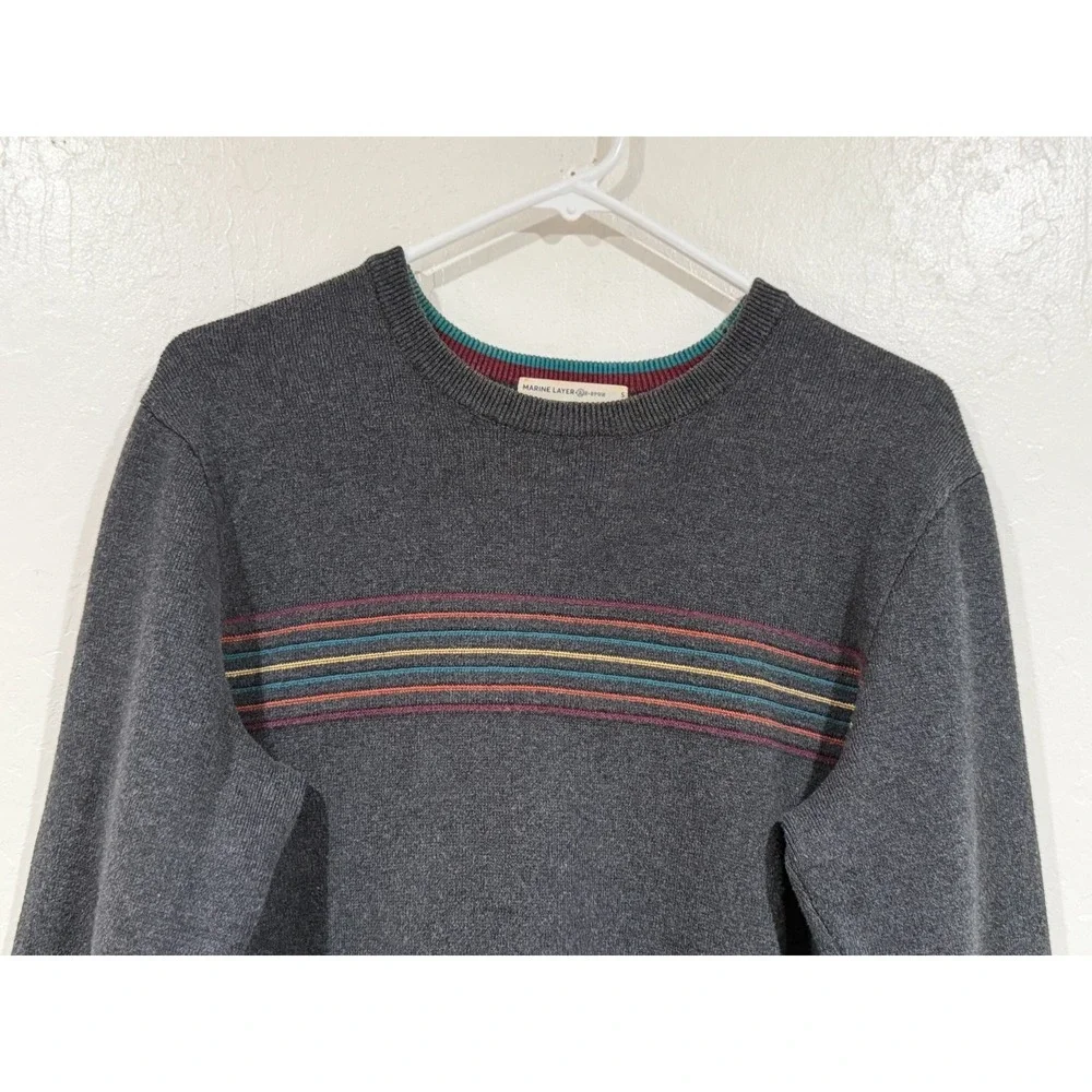 Marine Layer Re-Spun Mens Gray Striped Crewneck Sweater Organic Cotton 14594 S